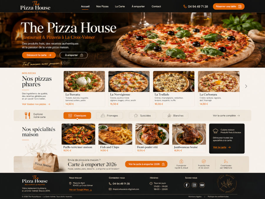 La carte du restaurant The Pizza House